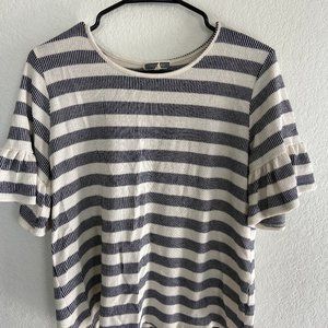 Women's Knit Cream and Navy Top Size M